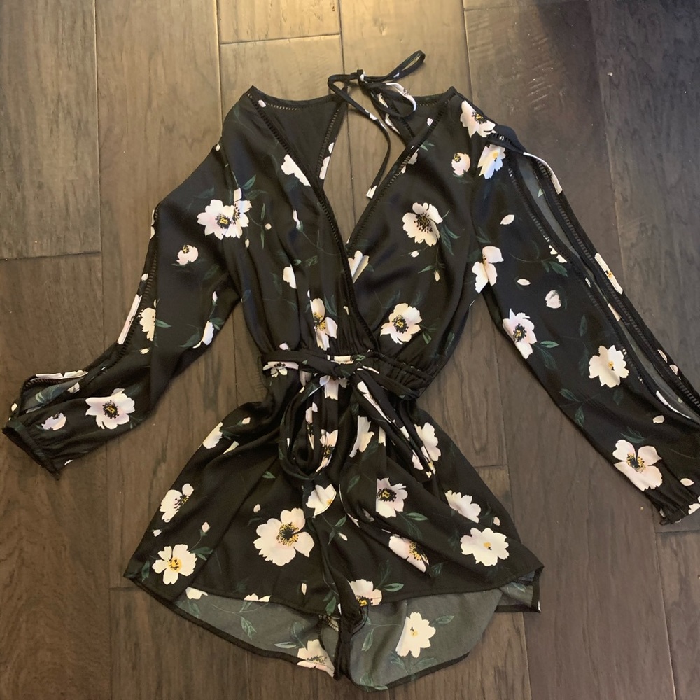 black romper with white flowers